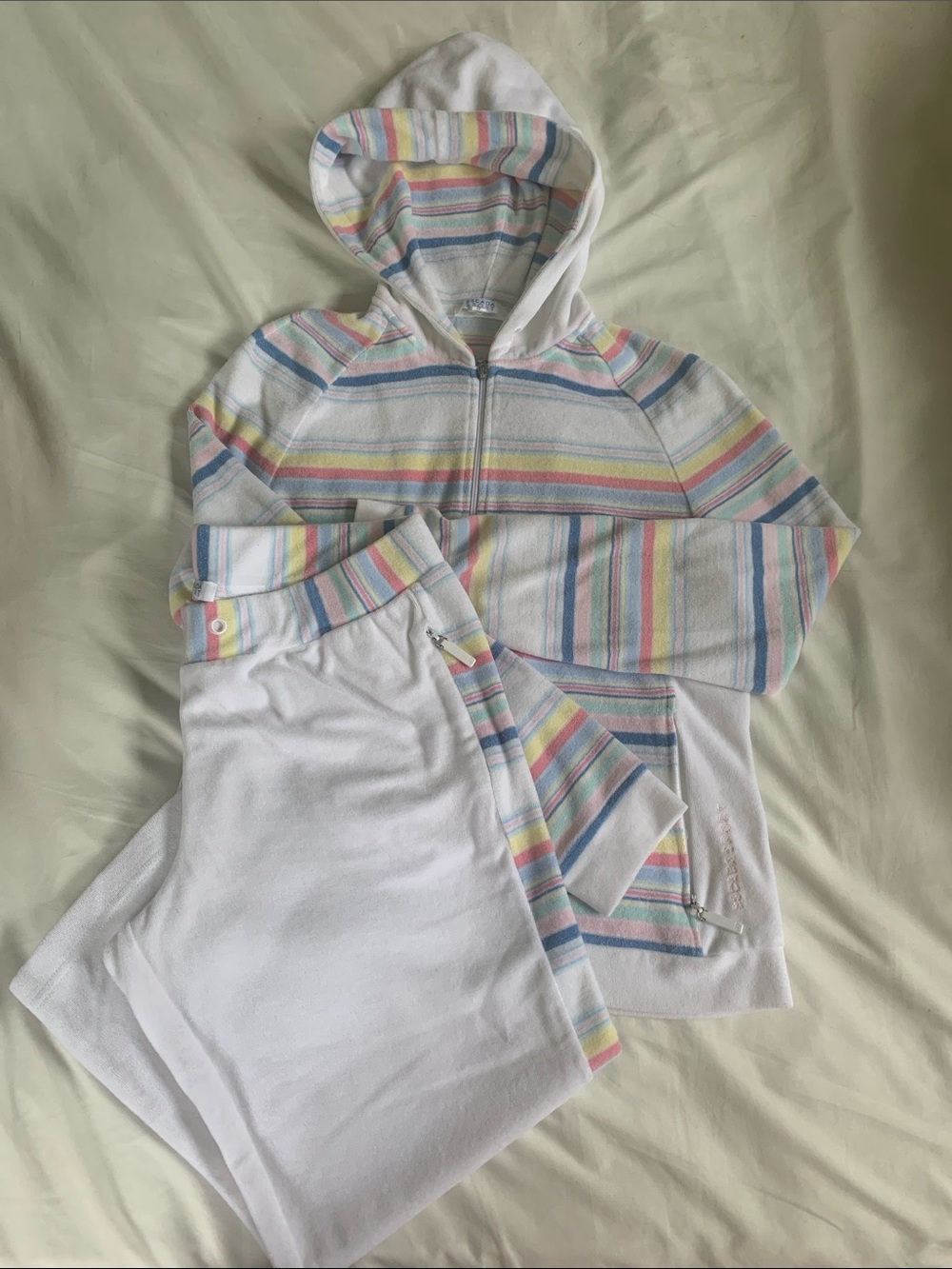 ESCADA Sport Striped Terry Cloth Tracksuit Set White Pink Blue Yellow